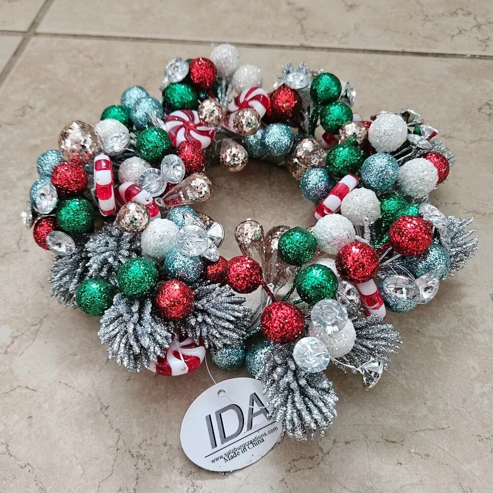 RARE SALZBURG CREATIONS PEPPERMINT DREAMS JEWELED CHRISTMAS CANDLE HOLDER RING